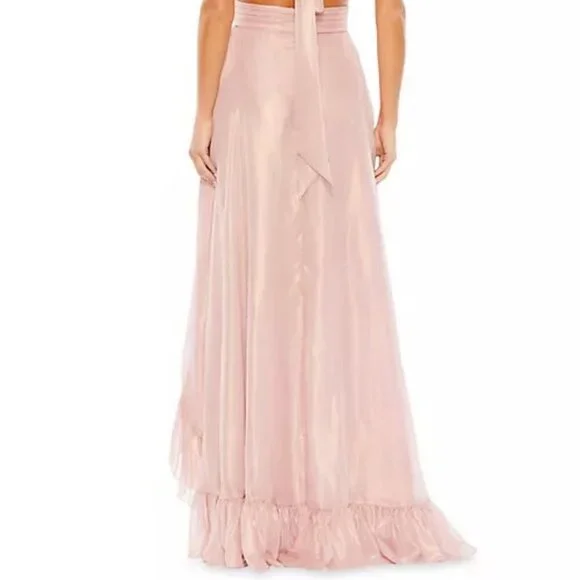 Mac Duggal Rose Gold Metallic Cascade Detail Cut Out A-Line Gown Prom